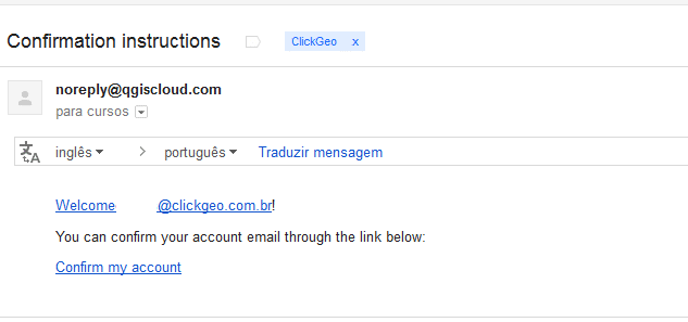 E-mail de Confirmação: QGIS Cloud